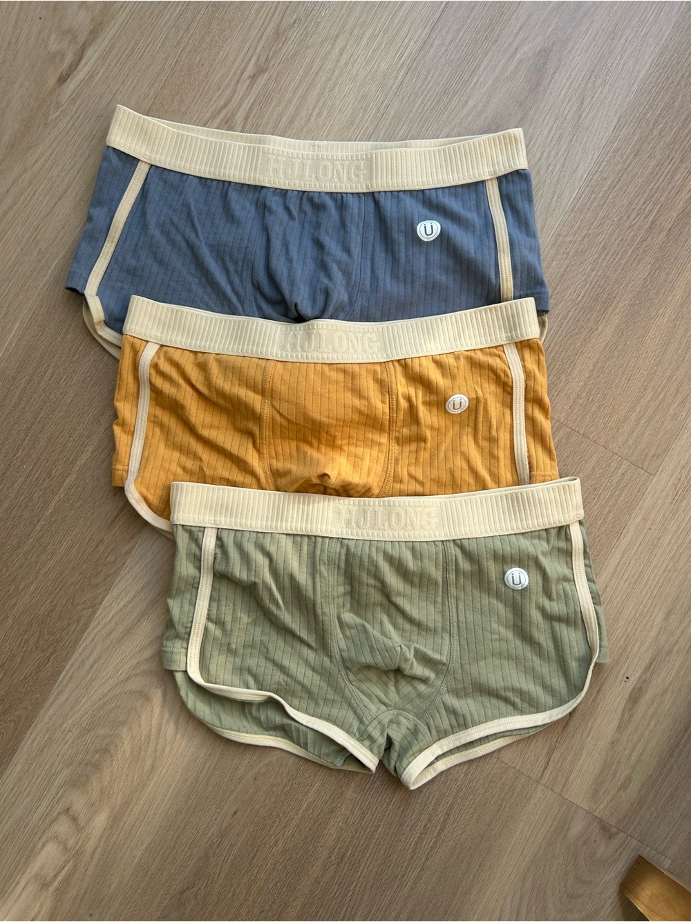 Low Rise Ribbed Trunks in Blue, Mustard, Olive